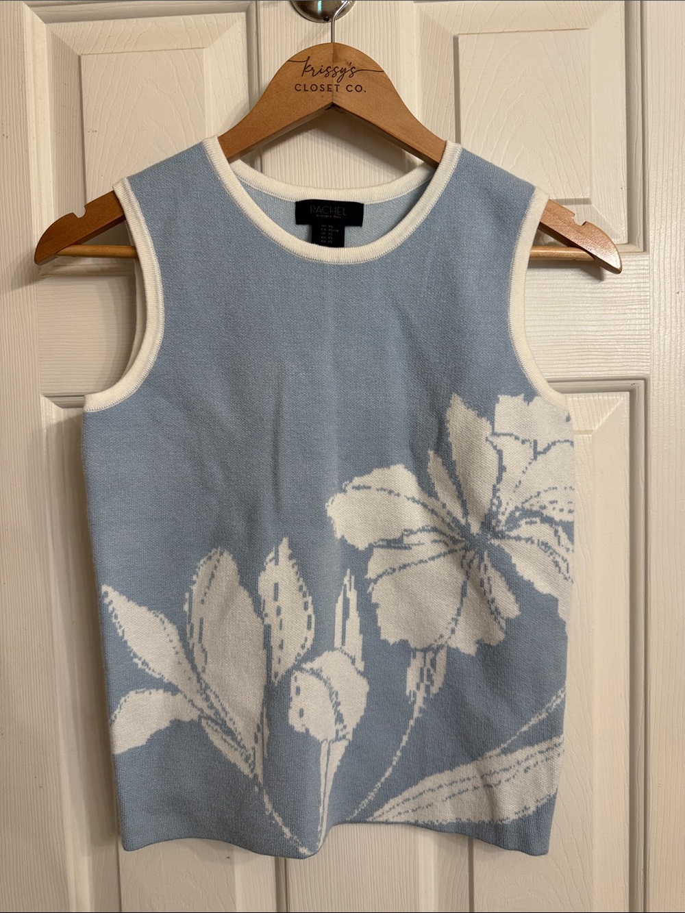 Rachel Light Blue and White Floral Knit Tank